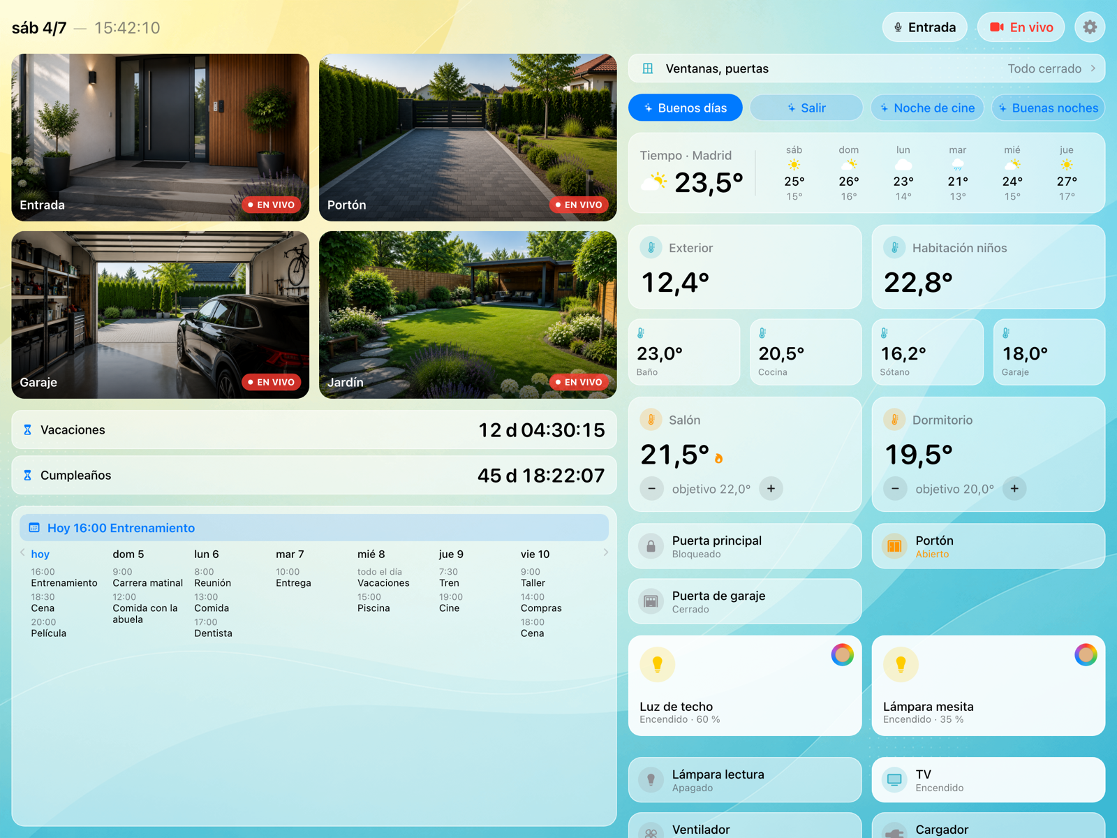 Dashboard: cámaras, temperaturas, luces, el tiempo y el calendario en una sola pantalla